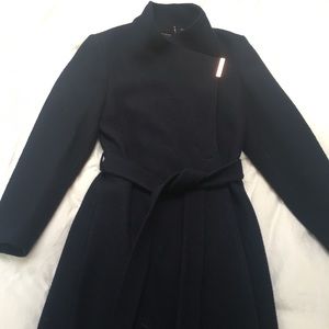 Ted Baker Belted Wrap Coat Navy Blue Silk Lined